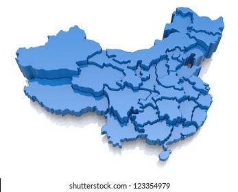 Three-dimensional Map Of China On White Background. 3d