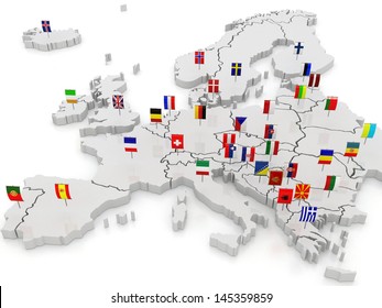 Three-dimensional Map Of Europe. 3d