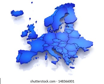 Three-dimensional Map Of Europe. 3d