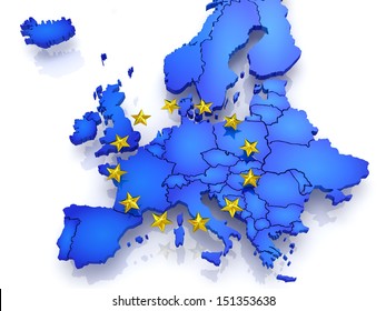 Three-dimensional Map Of Europe. 3d