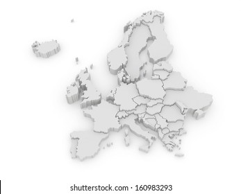 Three-dimensional Map Of Europe. 3d