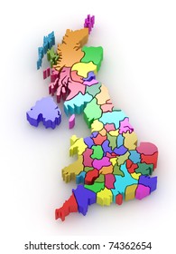 Three-dimensional Map Of Great Britain On White Isolated Background. 3d