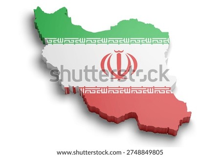 Three-dimensional map of Iran with the colors of its flag isolated on white background. 3D illustration.