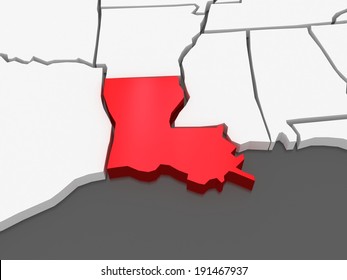 Three-dimensional Map Of Louisiana. USA. 3d