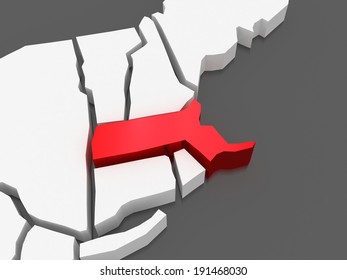 Three-dimensional Map Of Massachusetts. USA. 3d