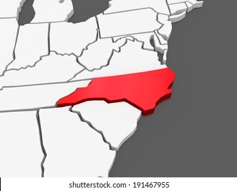 Three-dimensional map of North Carolina. USA. 3d