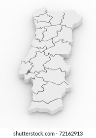 Three-dimensional Map Of Portugal On White Isolated Background. 3d