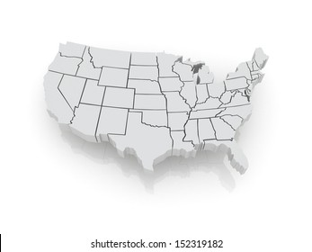 Three-dimensional Map Of USA. 3d