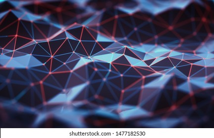 Three-dimensional mesh of lines and dots in abstract form in technology concept. Image to use as background. 3D illustration.