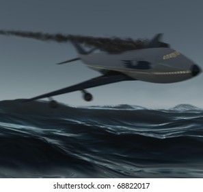 Three-dimensional, Plane Crashes Into Water