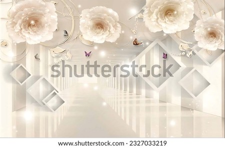  Three-dimensional space flower background wall, three-dimensional space peony background wall, three-dimensional space white flower background wall, three-dimensional space white peony background. [[stock_photo]] © 