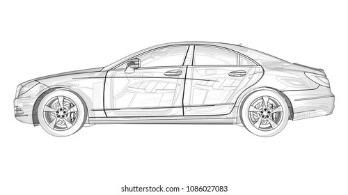 Car Outline Line Art Illustration Compact Stock Vector (Royalty Free ...