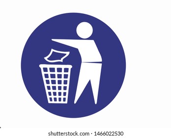 Throwing garbage in a bin, isolated on white background. No littering symbol. Public Information Icon