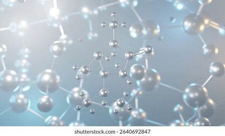 thujone molecular structure, 3d model molecule, ketone structural chemical formula view from a microscope