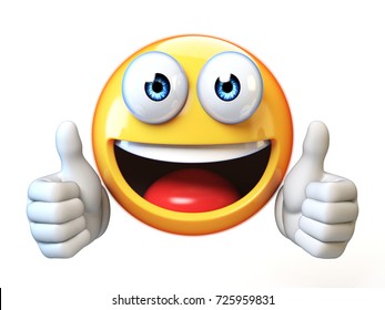 Thumbs Up Emoji Isolated On White Background, Emoticon Giving Likes 3d Rendering