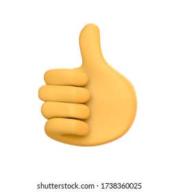 Thumbs Up Gesture Illustration. Like Finger Sign. Positive Feedback Picture. Emoji. Emoticon. Isolated On White Background. 3d Render