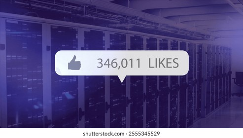 Thumbs up and likes image over server racks in data center. technology, network, cybersecurity, digital, it, internet - Powered by Shutterstock