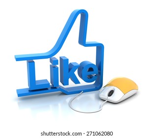 Thumbs up sign with like connected to computer mouse