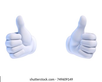 Thumbs Up, Two White Cartoon Hands 3d Rendering