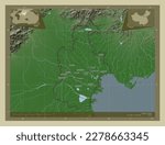 Tianjin, municipality of China. Elevation map colored in wiki style with lakes and rivers. Locations and names of major cities of the region. Corner auxiliary location maps