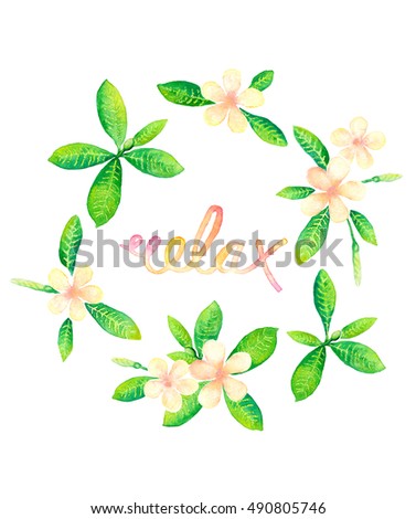 Tiare flowers and relax lettering watercolor painting