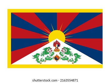 Tibetan flag illustration. Free Tibet flag design element. Flag of tibet icon isolated on a white background