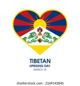 Tibetan Uprising Day illustration. Flag of tibet in heart shape icon isolated on a white background. Tibetan flag design element. March 10. Important day