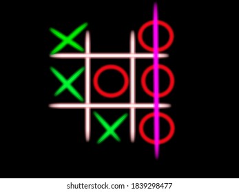 tic tac toe game in bright neon colors on a black background