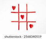 Tic Tac Toe hearts isolated on white, Creative handmade Valentine