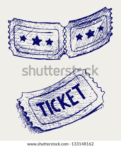 Ticket. Doodle style. Raster version