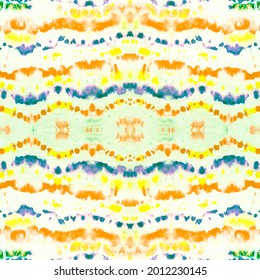Tie Dye Seamless Pattern. Ethnic Texture. Chevrons Psychedelic Design. Green Boho Pattern. Creative Pattern Print. Yellow Tie Dye Tile. Watercolor Bohemian Tile. Tie Dye Wash.: ilustracja stockowa