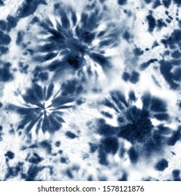 Tie dye shibori seamless pattern. Watercolor hand painted indigo blue navy ornamental elements on white background. Watercolour abstract texture. Print for textile, fabric, wallpaper, wrapping paper.