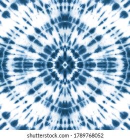 Tie dye shibori seamless pattern. Watercolor hand painted indigo blue teal elements on white background. Watercolour abstract texture. Print for textile, fabric, wallpaper, wrapping paper.