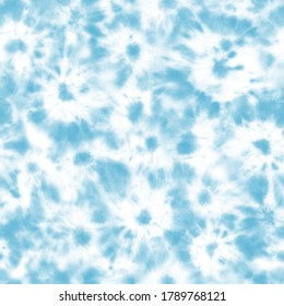 Tie dye shibori seamless pattern. Watercolor hand painted light blue ornamental elements on white background. Watercolour abstract texture. Print for textile, fabric, wallpaper, wrapping paper.