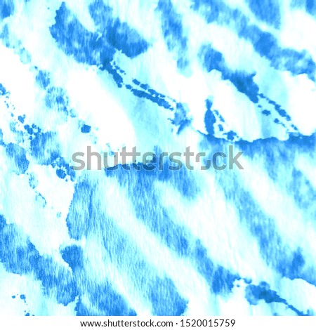 Tie Dye. Stain Abstract Pattern. Aquarelle Art. Japan Cotton Art. Rustic Style. Bohemian Dirty Art. Splattered Chic Abstraction. Blue, Cyan, White Tie Dye.