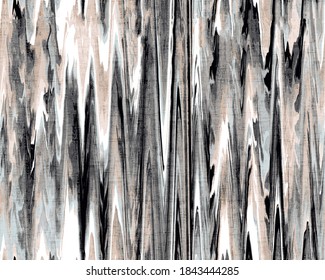 Tie Dye Stripe Brown, Beige, Camel,  Brush  Seamless Pattern Texture Grunge. Line Ink Abstract Paint Print On White Textile Background.