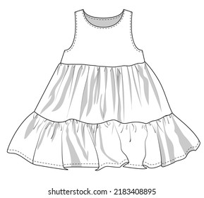 Tiered Dress Technical Drawing Flat Sketch Stock Illustration ...