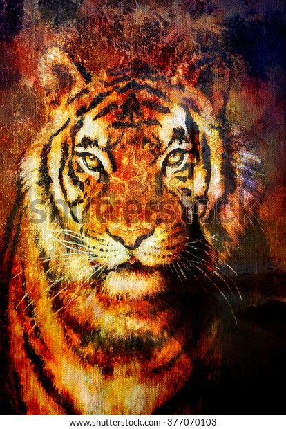 Tiger Collage On Color Abstract Background Stock Illustration 377070103