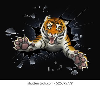 Tiger Jumping Through Glass