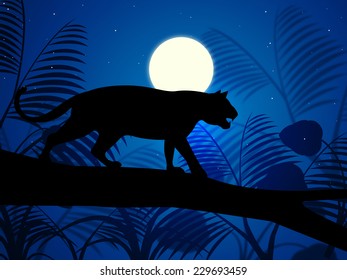 Tiger On Tree Representing Jungle Animals And Wild