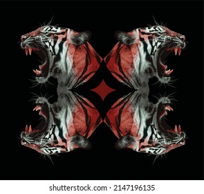 Tiger Pattern Background. Tiger Seamless Pattern Japan Tattoo Style.Tiger Head Seamless Patter