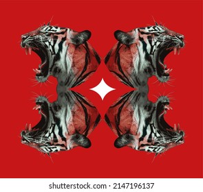 Tiger Pattern Background. Tiger Seamless Pattern Japan Tattoo Style.Tiger Head Seamless Patter