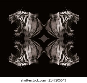 Tiger Pattern Background. Tiger Seamless Pattern Japan Tattoo Style.Tiger Head Seamless Patter