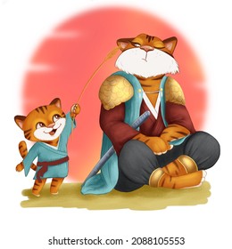 Tiger Samurai With His Son