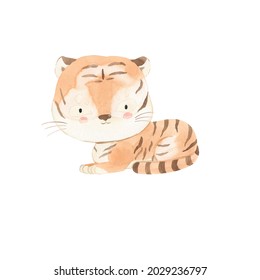 Tiger Watercolor Illustration. Baby Animal. 