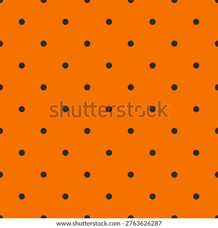 Tile pattern, texture or background with seamless black polka dots on orange background