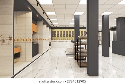 Tile showroom with various samples on display