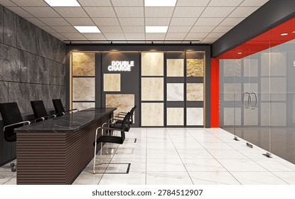 Tile showroom with various samples on display