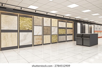 Tile showroom with various samples on display