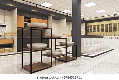 Tile showroom with various samples on display